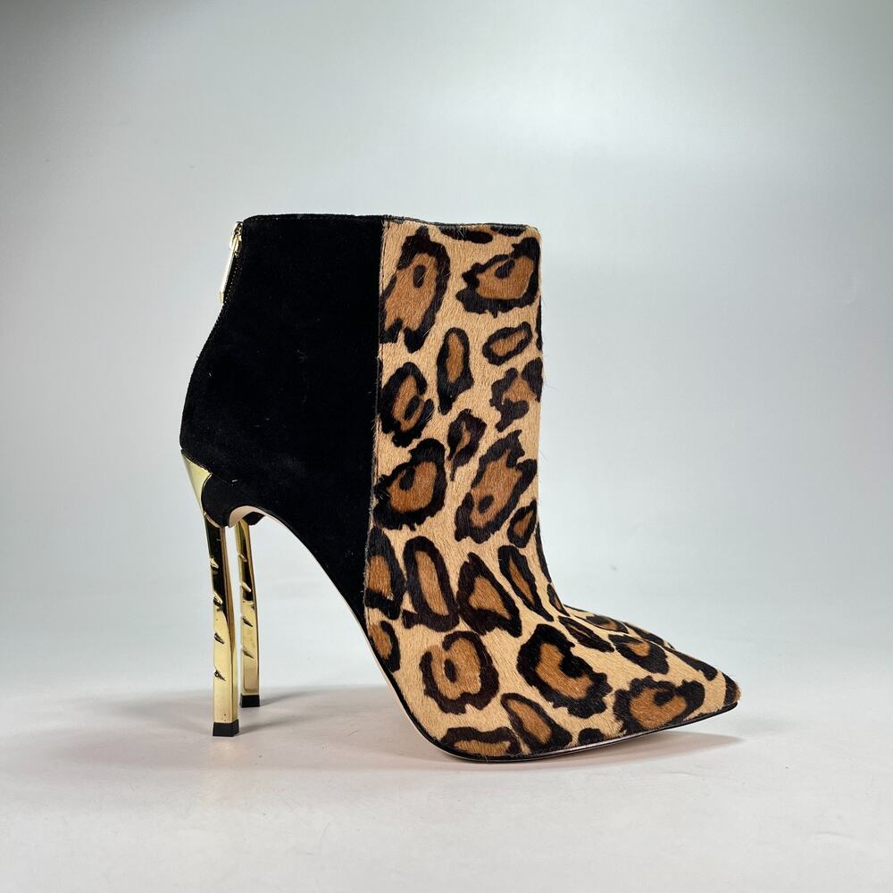 Sam Edelman Felix Leopard Black Calf Hair High Heel Ankle Booties Women's Size 7